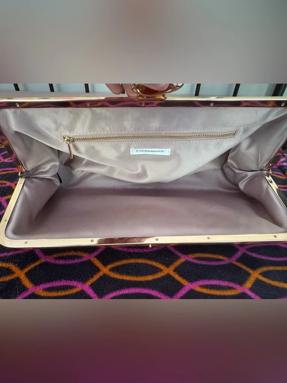 Claire Vegan Leather Turnlock Clutch in Mauve Pink and Gold
